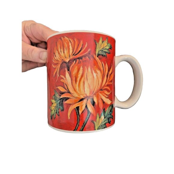 Set of Four Floral Mumm Garden 14oz. Coffee Mugs Susan Winget New in Box - Picture 6 of 8